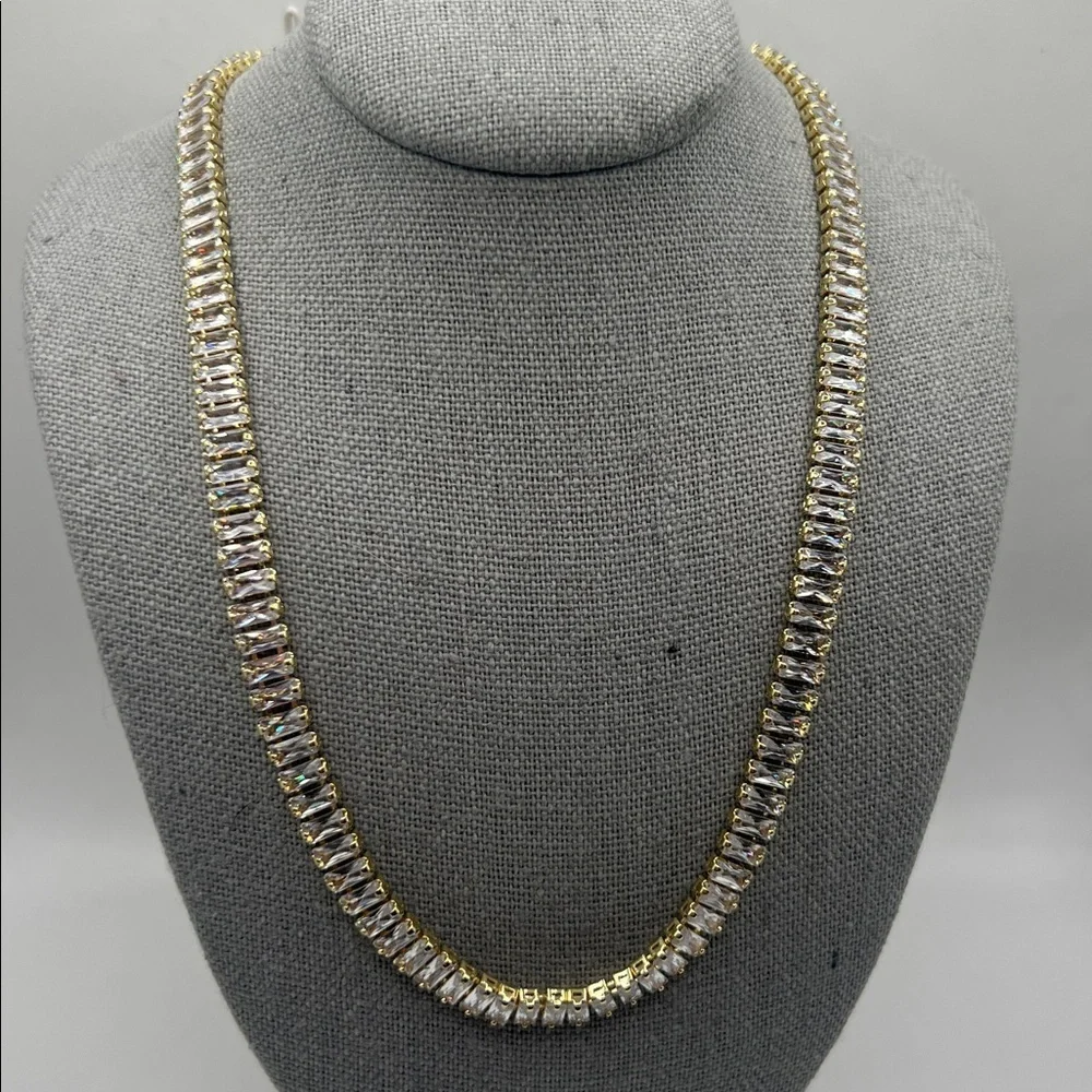 1190. 14K Gold Plated Crystal Baguette Necklace. 17”.